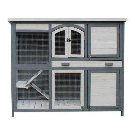Hanover Outdoor Wooden 2-Story Rabbit Hutch With 2 Ramps, Wire Mesh Run And Removable Tray
